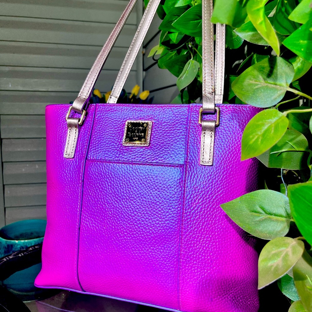 IRIDESCENT Fushia & MIRRORED Mauve Leather Large Dooney & Bourke Purse